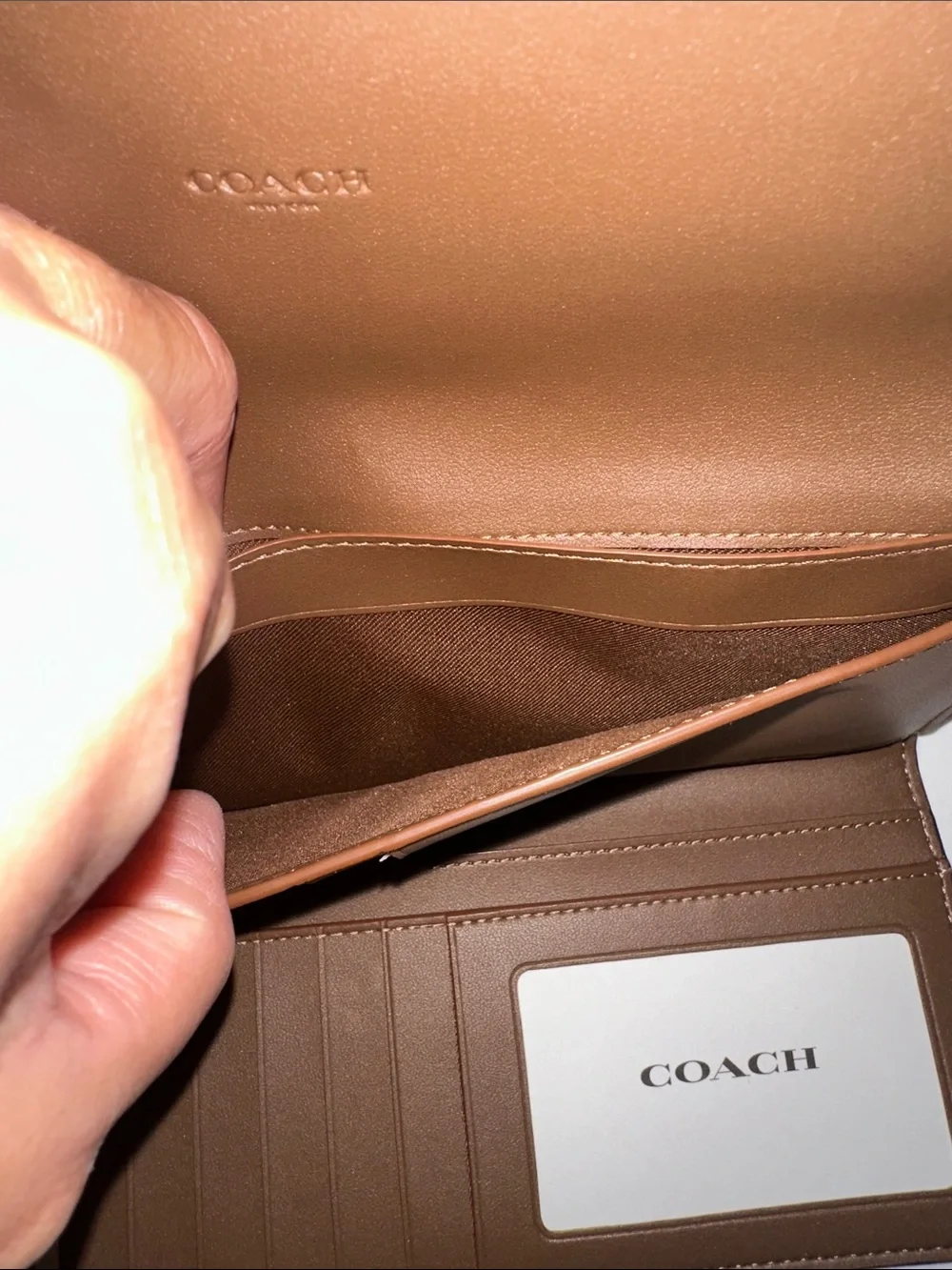 Coach Brown Signature Canvas Wallet with Tan Leather Flap